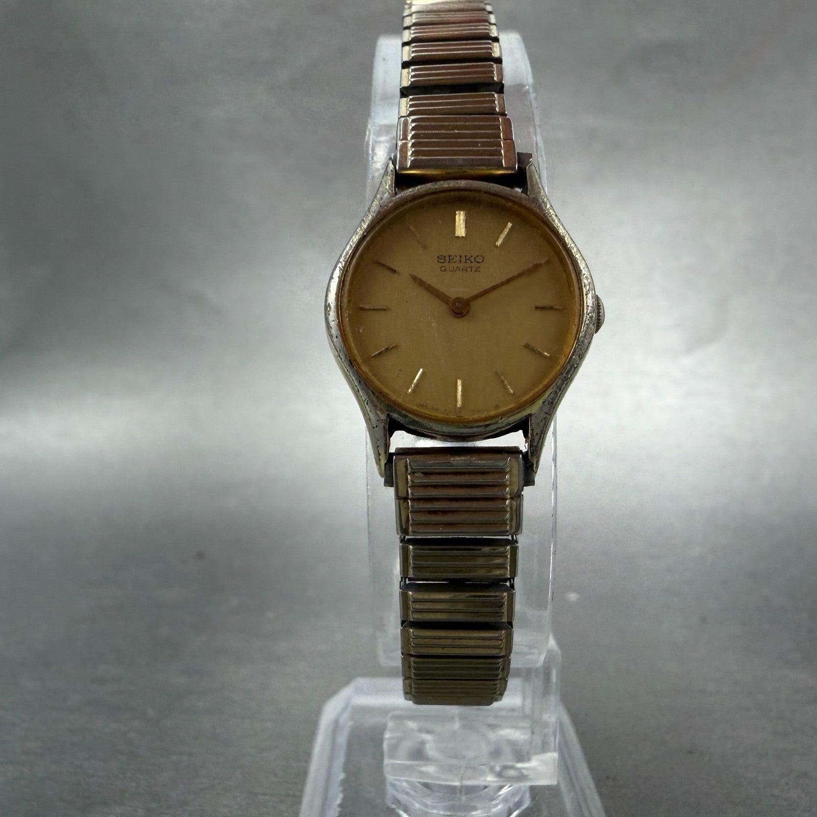 Seiko Watch Women 20mm Champagne Dial Gold Tone Round 2320-0179 New Battery VTG5