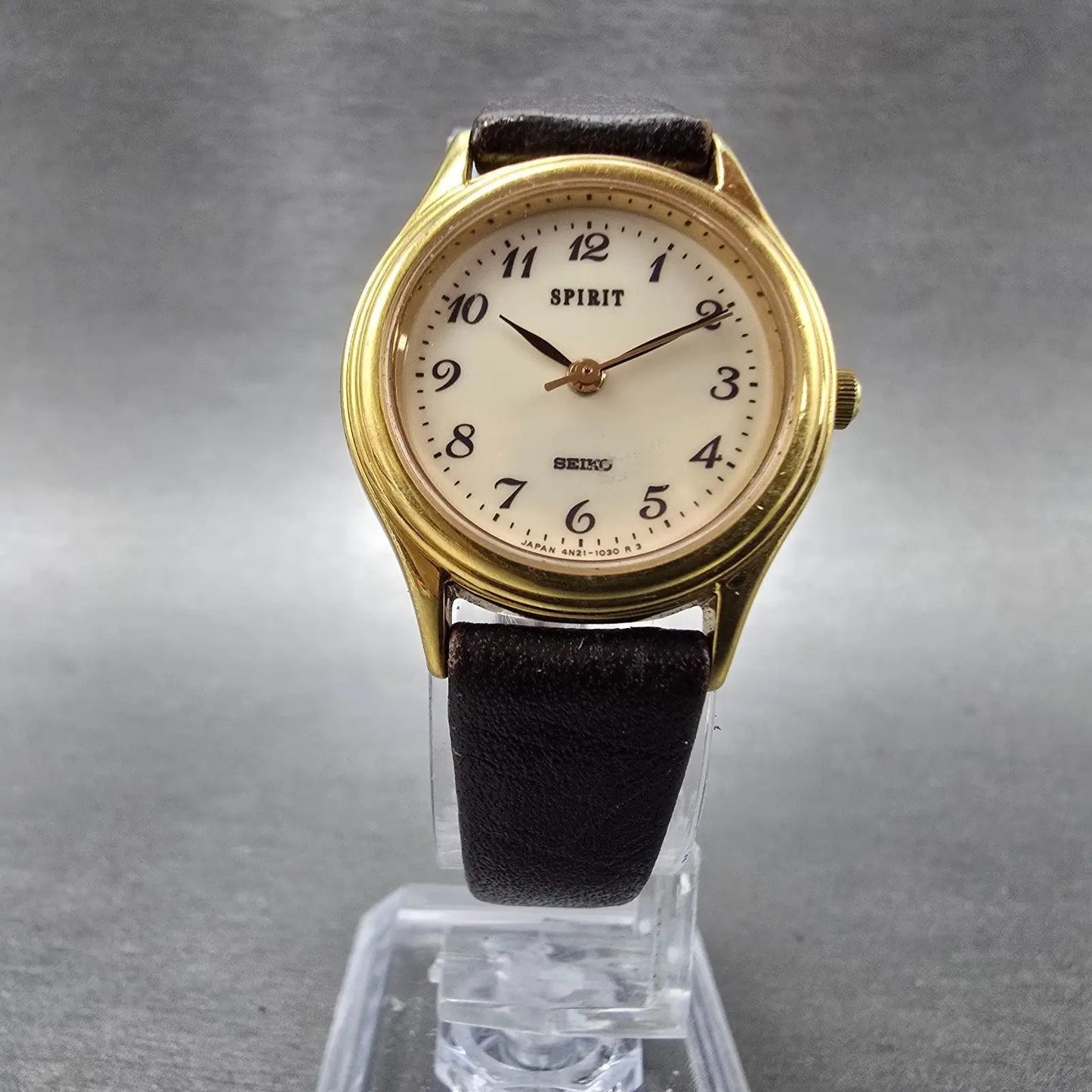 Seiko Spirit Watch Women 24mm Cream Dial Gold Tone Round 4N21-0540 New BattD5