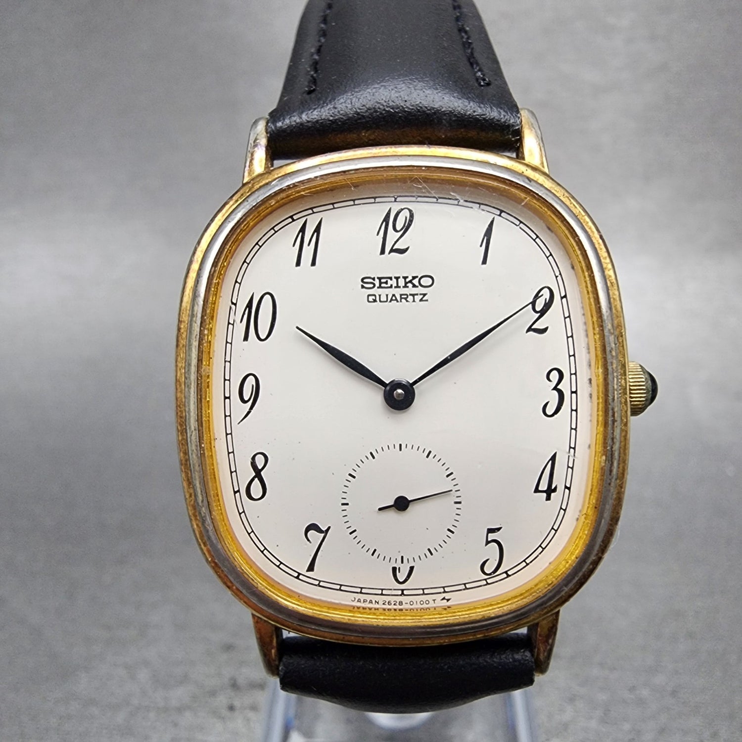 Seiko Tank Watch Men 28mm White Dial Gold Tone Rectangle 26285029 New Battery0