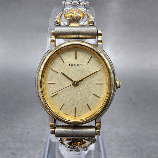 Seiko Watch Women 22mm Champagne Dial Two Tone Oval 73216070 New Battery0