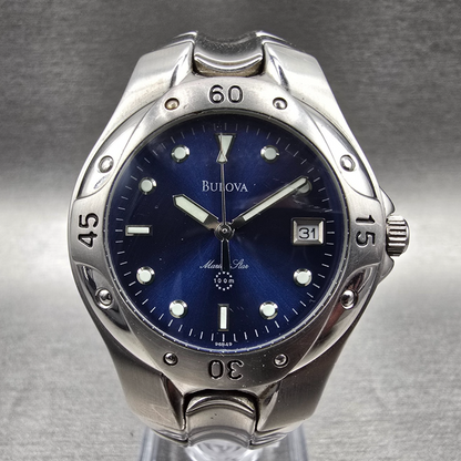 Bulova Marine Star Watch Men 38mm Blue Dial Silver Tone Date Round 96B49 New Bat0