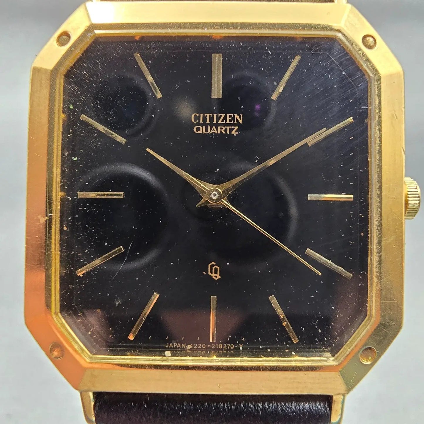 Citizen CQ Watch Men 30mm Black Dial Gold Tone Rectangle 1230-214960 New Battery1
