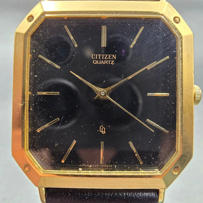 Citizen CQ Watch Men 30mm Black Dial Gold Tone Rectangle 1230-214960 New Battery1