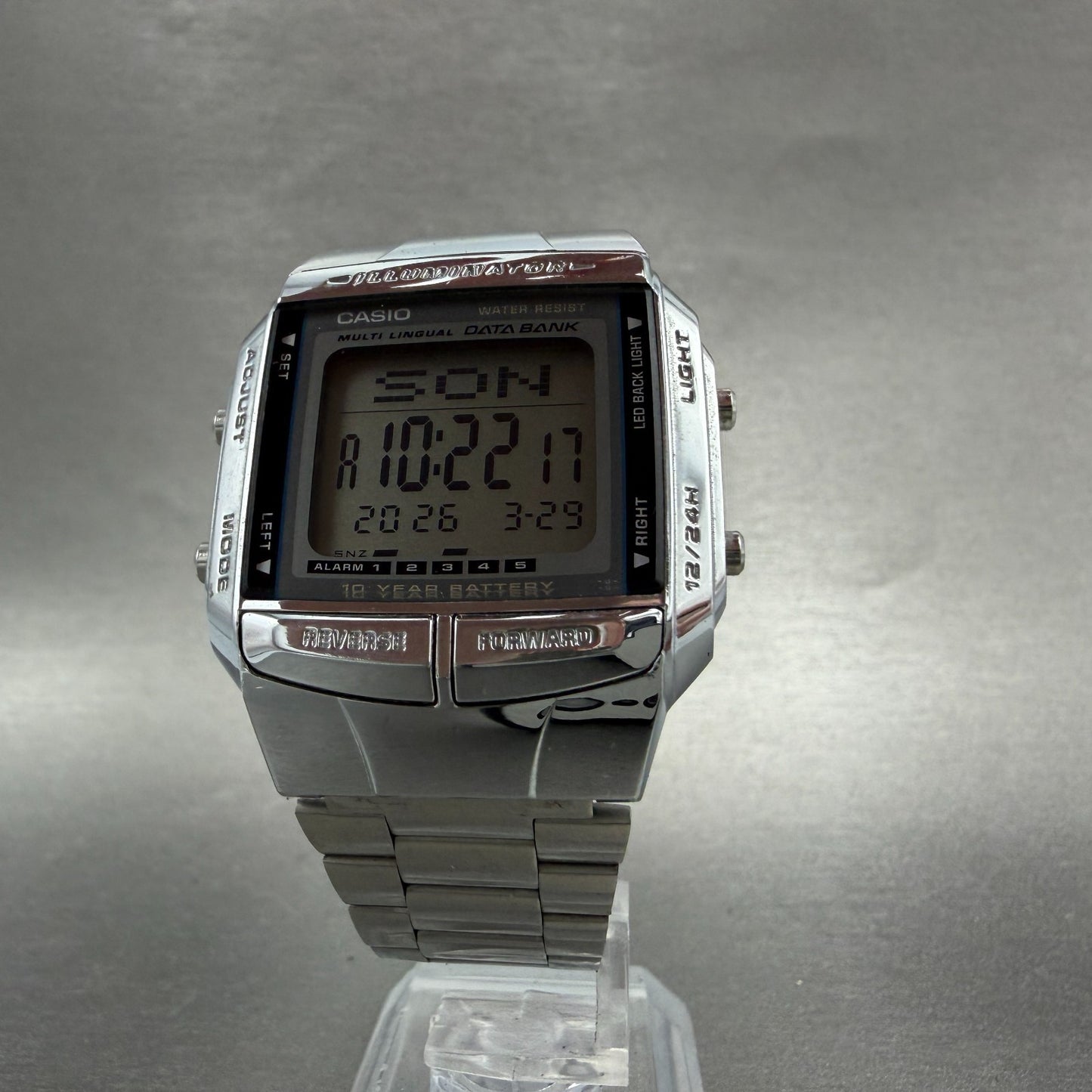 Casio Illuminator DB-360 Watch Men 36mm Digital Silver Tone Alarm Chrono NewBatt6