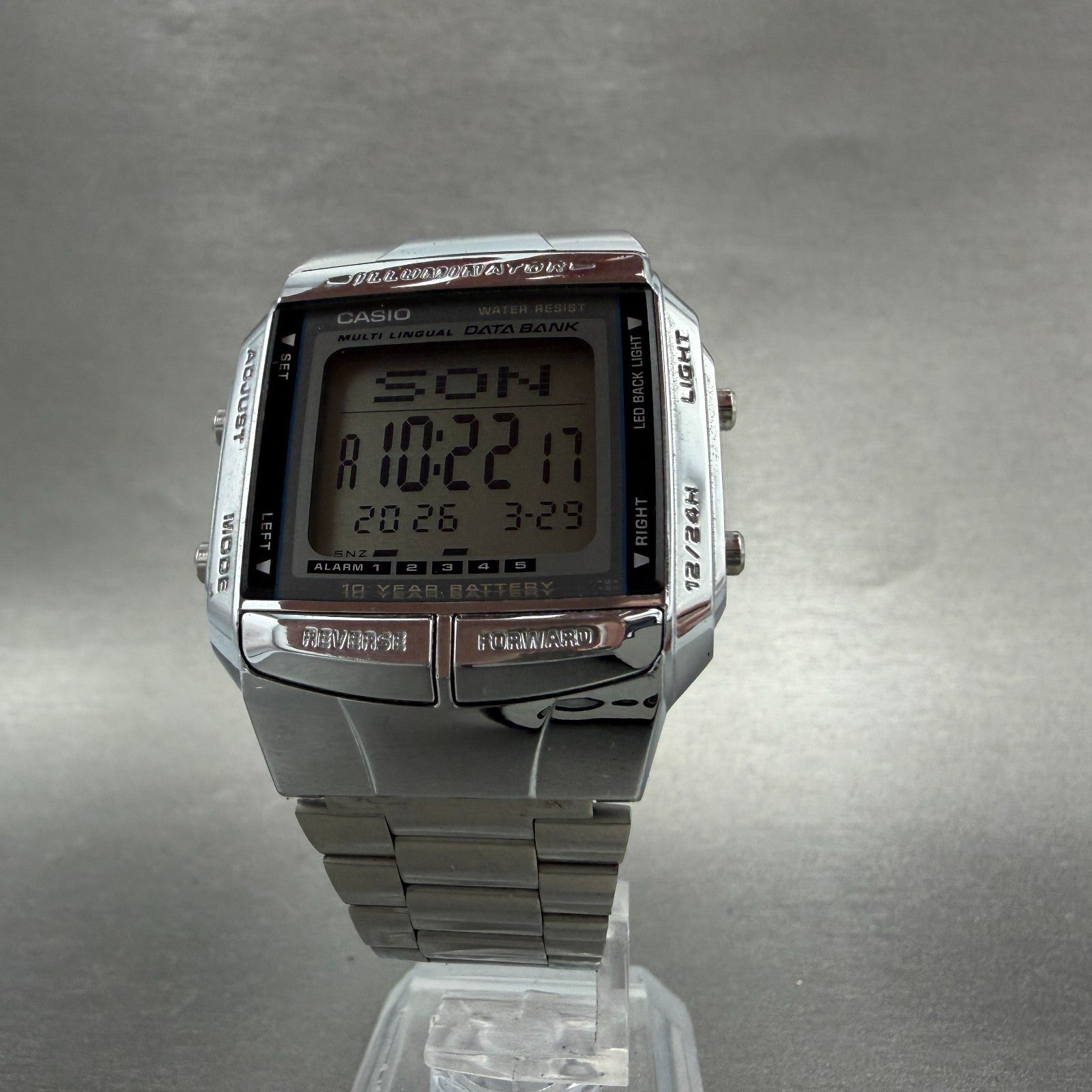 Casio Illuminator DB-360 Watch Men 36mm Digital Silver Tone Alarm Chrono NewBatt6
