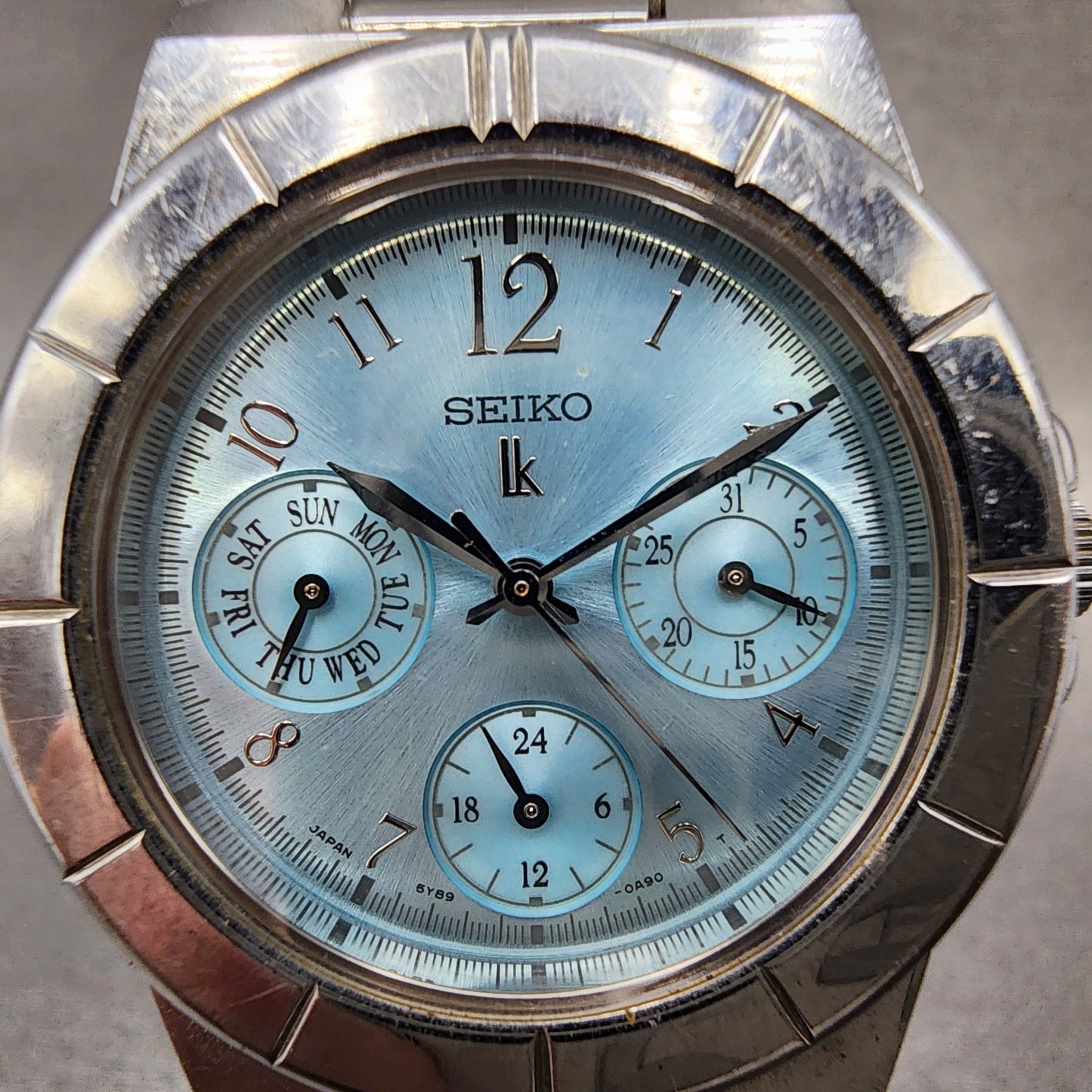 Seiko Lukia Watch Women 33mm Blue Dial Silver Tone Daydate 5y890b30 New Battery1