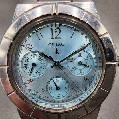 Seiko Lukia Watch Women 33mm Blue Dial Silver Tone Daydate 5y890b30 New Battery1