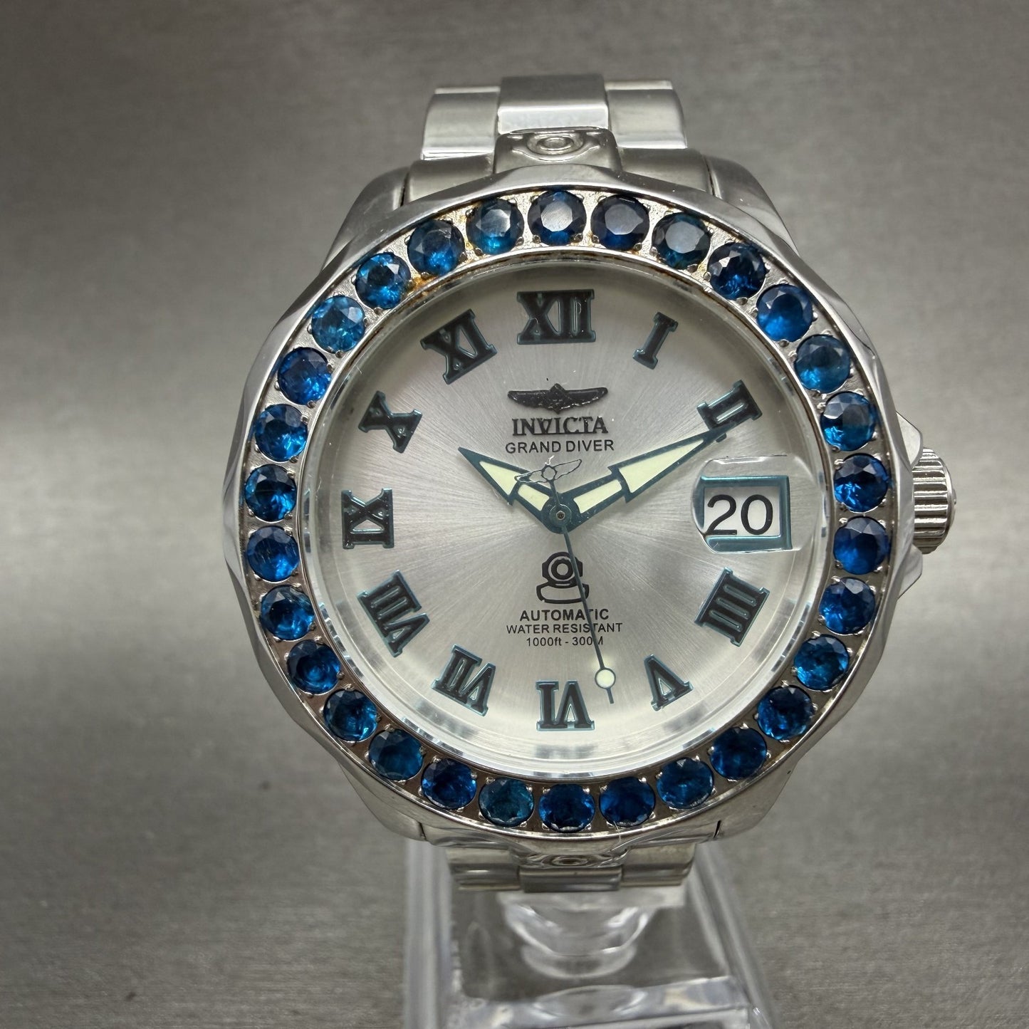 Invicta Grand Diver Watch Women 38mm Silver Dial Steel Gem Set Date Automatic0
