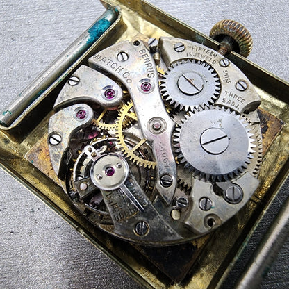 Benrus Tank Watch Men 28mm Silver Dial Gold Tone Rectangle 15 Jewels PARTS11