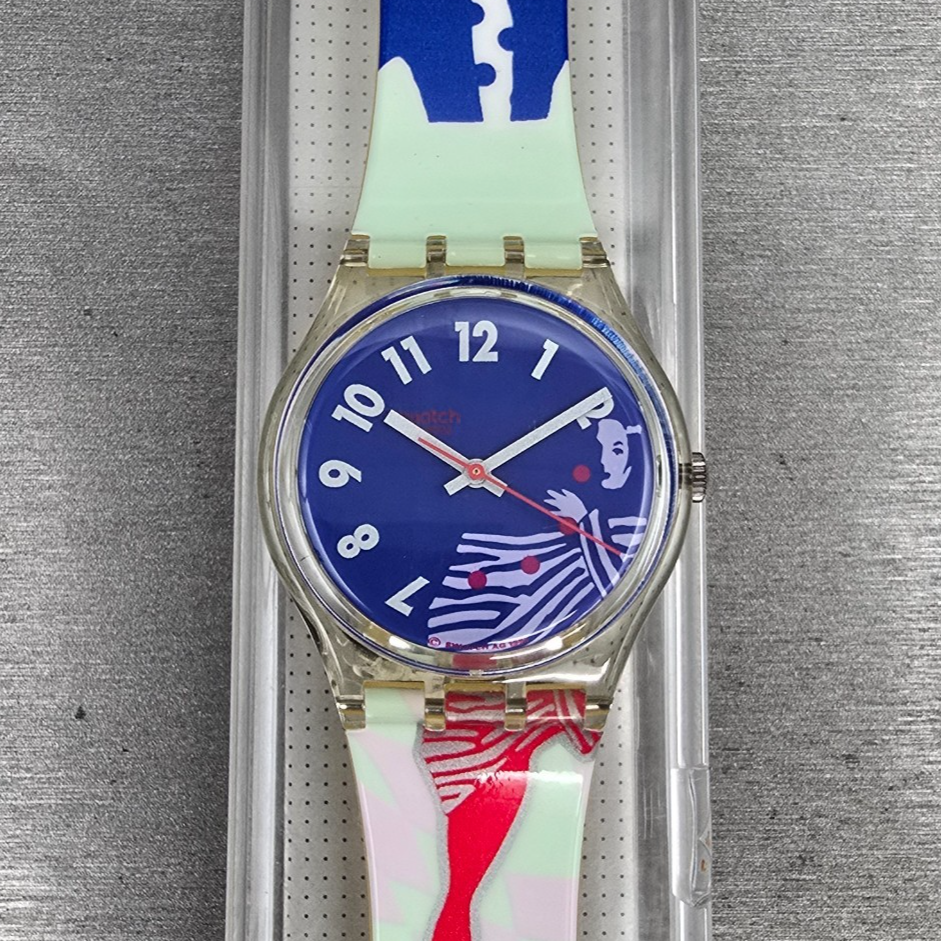 Swatch Gruau Watch Men 34mm Blue Dial Clear Case GK147 New Battery NOS0