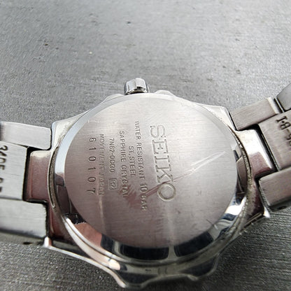 Seiko Watch Women 27mm MOP Dial Steel Date Round Diamonds 7n820CG0 New Battery9