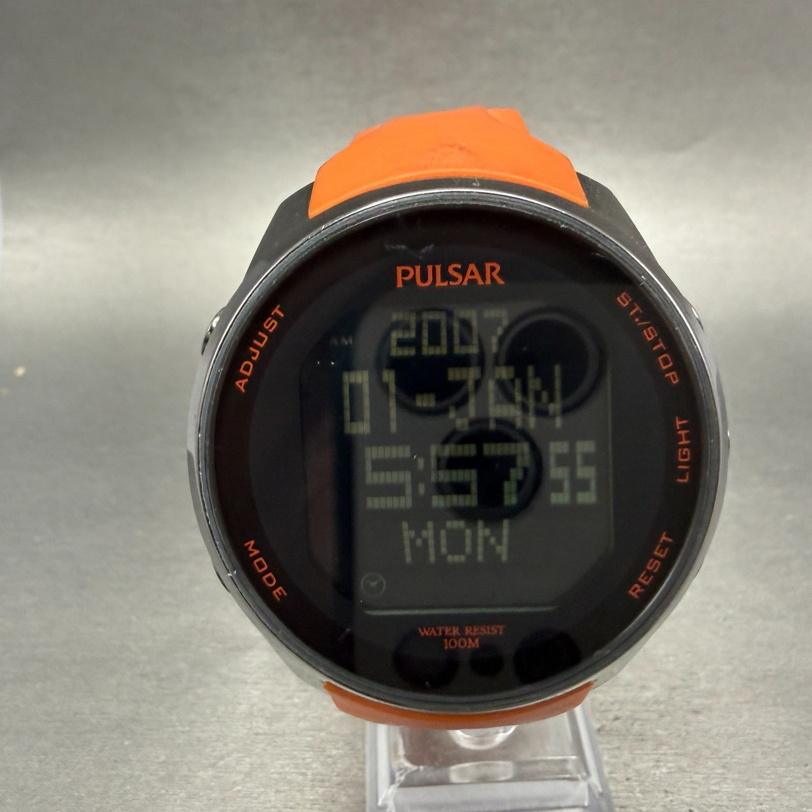 Pulsar Digital Watch Men 47mm Black LCD Alarm Chrono W861-X006 New Battery0