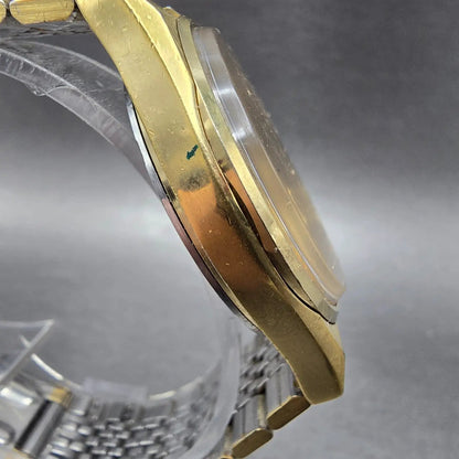 Seiko SQ Watch Men 34mm Gold Dial Gold Tone Daydate Round 7123-8439 PARTS VTG4