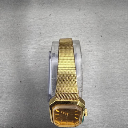 Seiko Watch Women 17mm Gold Dial Gold Tone Octagon 4N00-5139 New Battery VTG4