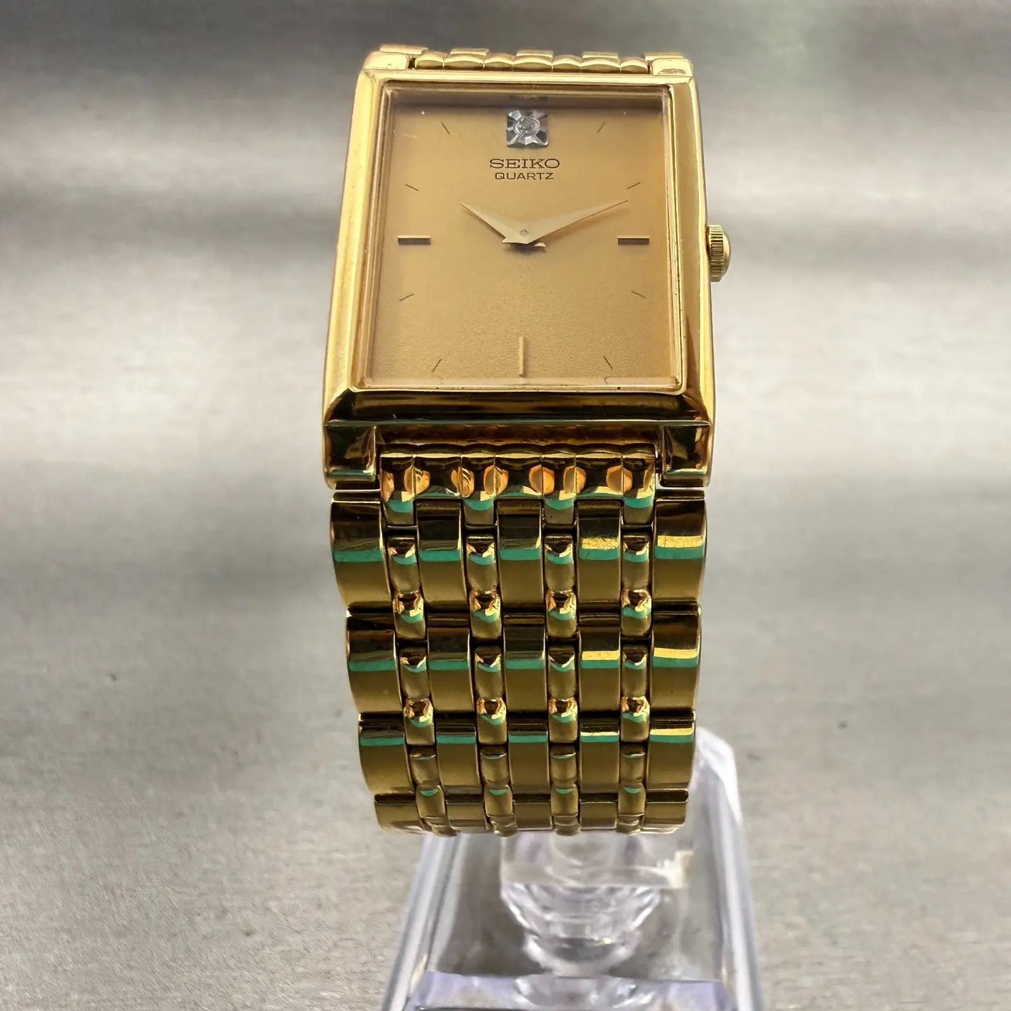 Seiko Watch Women 23mm Gold Dial Gold Tone Rectangle 4N00-6298 New Battery VTG5
