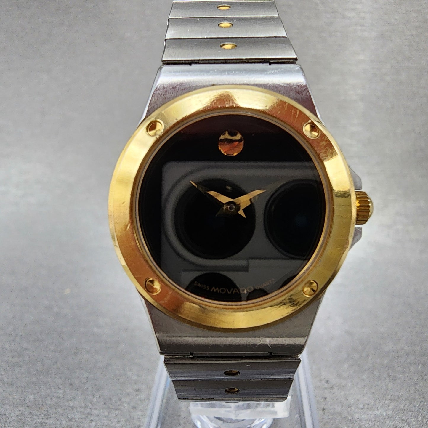 Movado Museum Watch Women 25mm Black Dial Two Tone Round 81.36.816.02 New Batt1