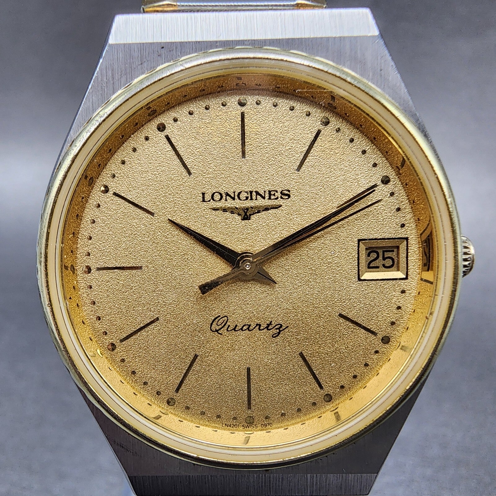 Longines Watch Men 33mm Gold Dial Two Tone Date Round PARTS2