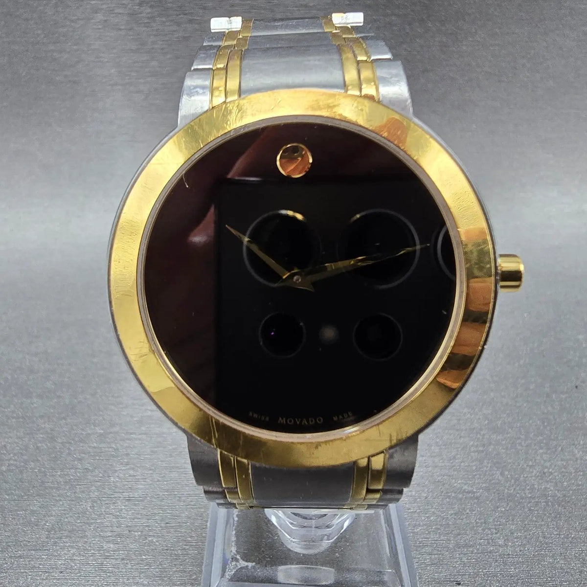 Movado Stiri Watch Men 40mm Black Dial Two Tone Round 0607278 New Battery0