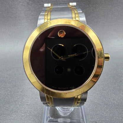 Movado Stiri Watch Men 40mm Black Dial Two Tone Round 0607278 New Battery0