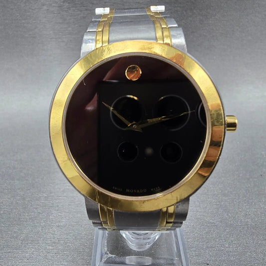 Movado Stiri Watch Men 40mm Black Dial Two Tone Round 0607278 New Battery0