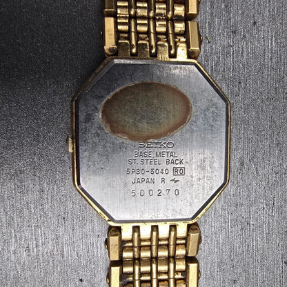 Seiko Watch Men 28mm Gold Dial Gold Tone Octagon 5P30-5040 New Battery Vintage10