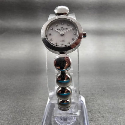 Skagen Watch Women 18mm MOP Dial Silver Tone Round 107SXXXS New Battery5
