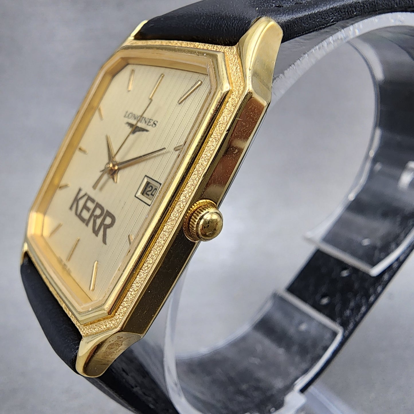 Longines Tank Watch Men 28mm Gold Dial Gold Tone Date Rectangle New Battery VTG2
