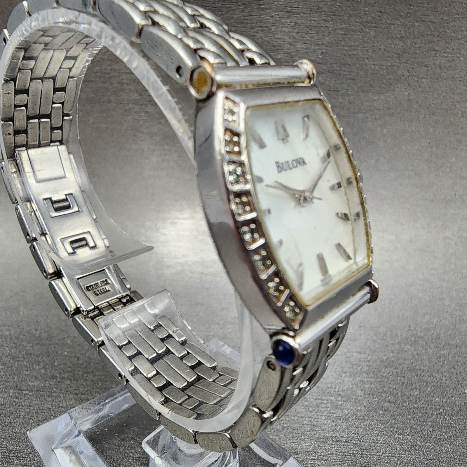 Bulova Watch Women 22mm MOP Dial Stainless Steel Tonneau 96R39 New Battery3