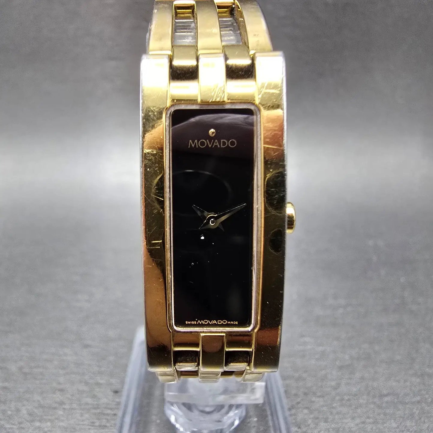 Movado Esperanza Tank Watch Women 14mm Black Dial Gold Tone 88 H5 1400 New Batt0