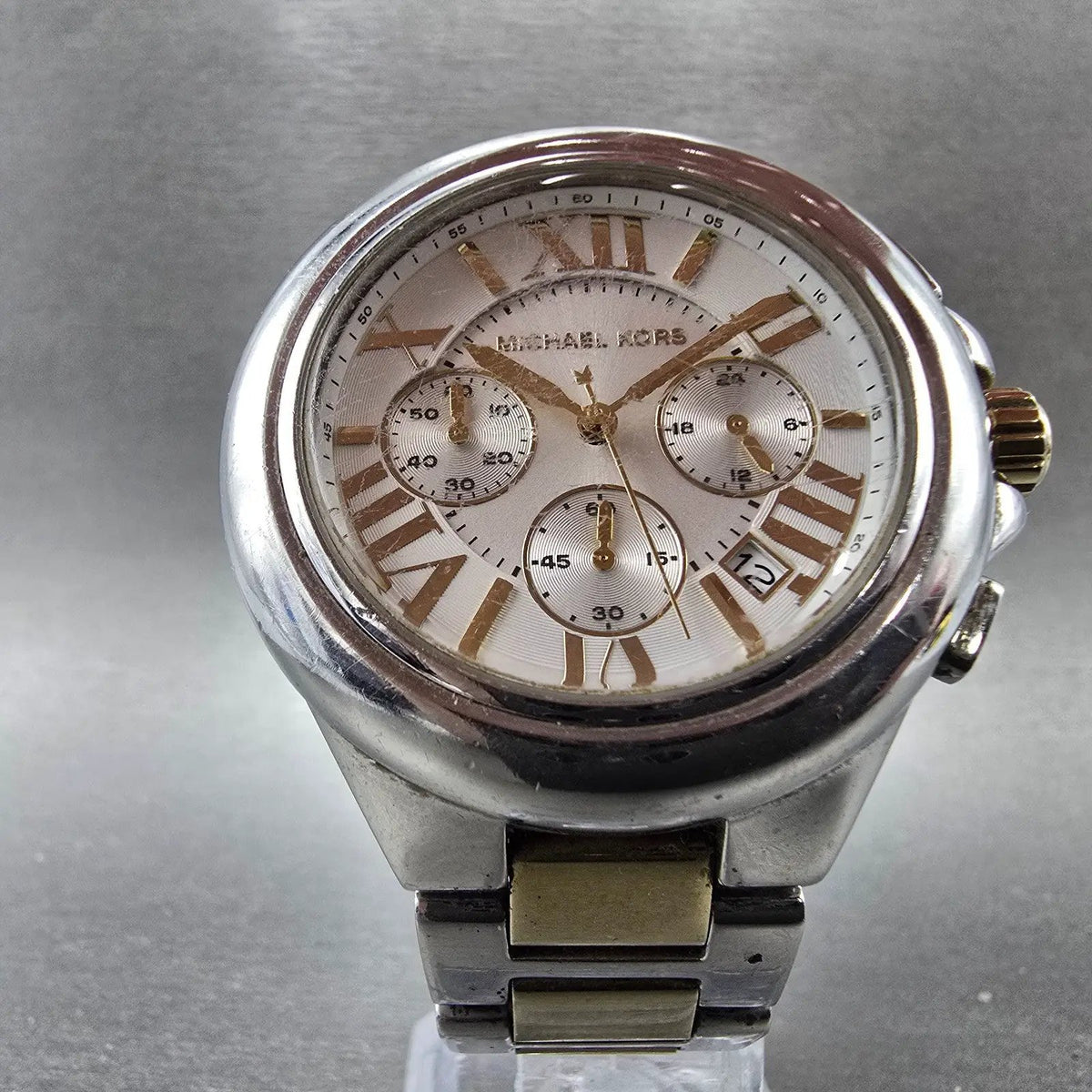 Michael Kors Camile Chrono Watch Women 43mm White Dial Two Tone Date MK-5653 ABC5
