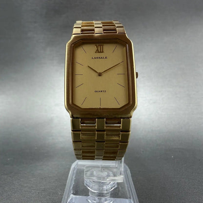 Seiko Lassale Tank Watch Men 25mm Champagne Dial Gold Tone 2F50-5669 NewBatt NOS5