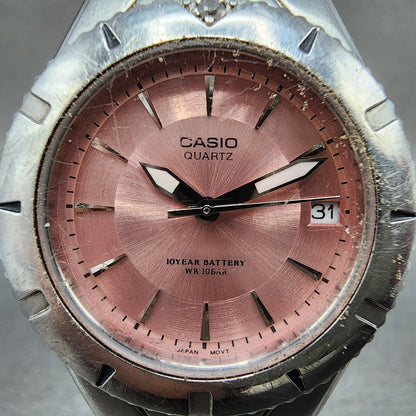 Casio Women Diver Watch Women 33mm Pink Dial Silver Tone Date LTD1035 New Batt1