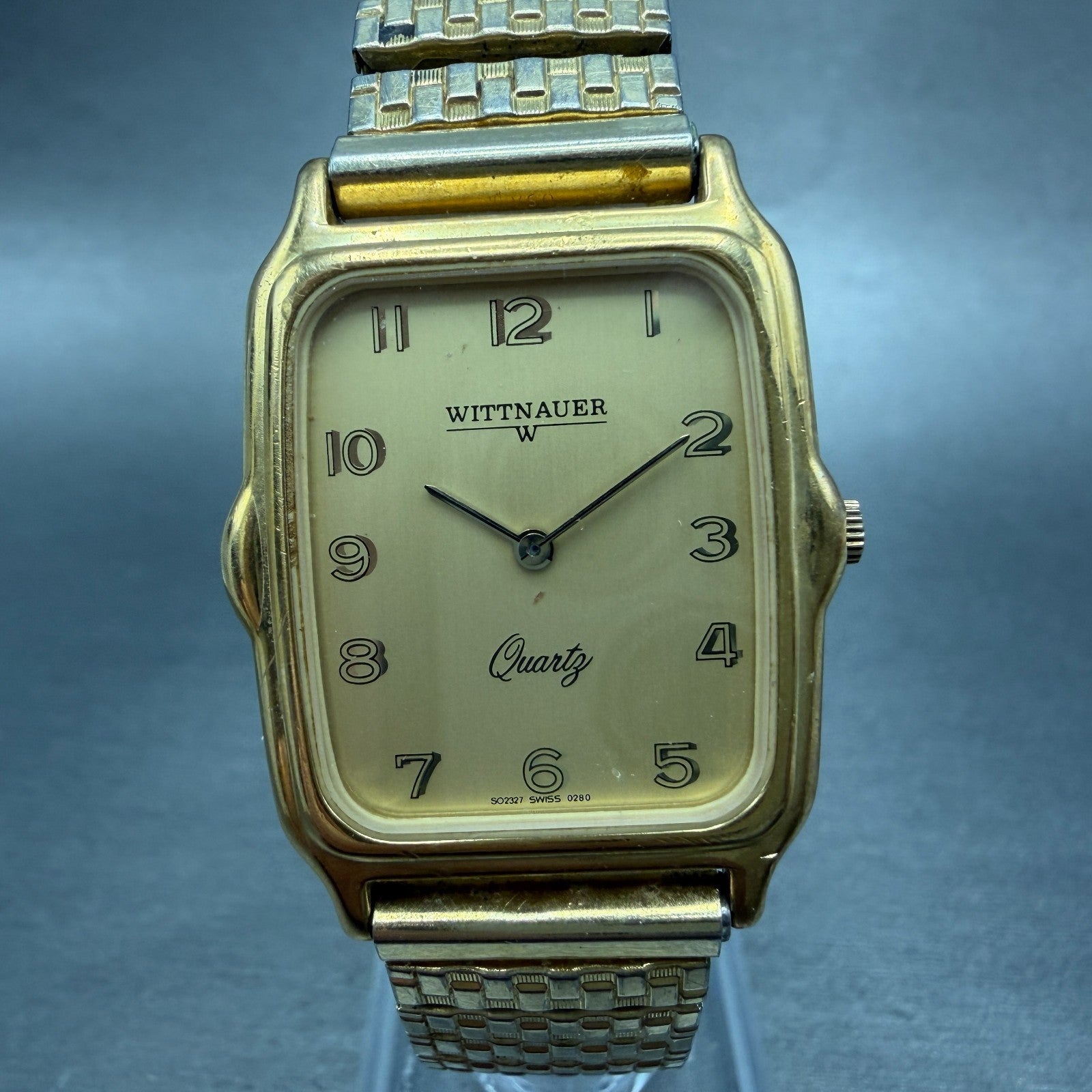 Wittnauer Tank Watch Men 26mm Gold Dial Gold Tone Rectangle New Battery0