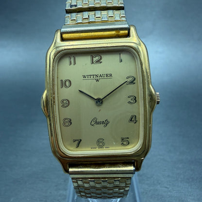 Wittnauer Tank Watch Men 26mm Gold Dial Gold Tone Rectangle New Battery0