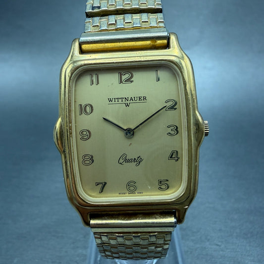 Wittnauer Tank Watch Men 26mm Gold Dial Gold Tone Rectangle New Battery0