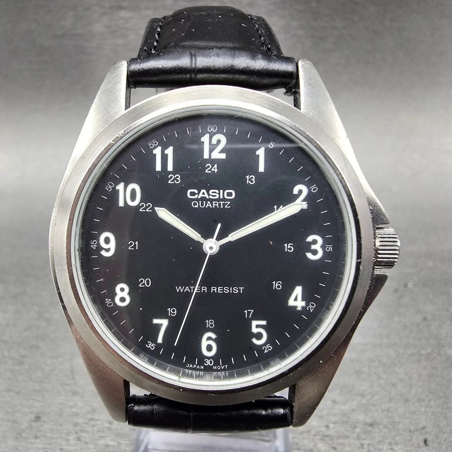 Casio Watch Men 38mm Black Dial Silver Tone Round MTP-1139 New Battery0