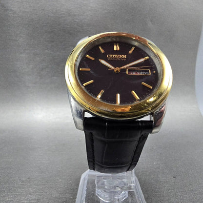 Citizen Eco-Drive Watch Men 35mm Black Dial Two Tone Daydate E101-S056535 Runs5