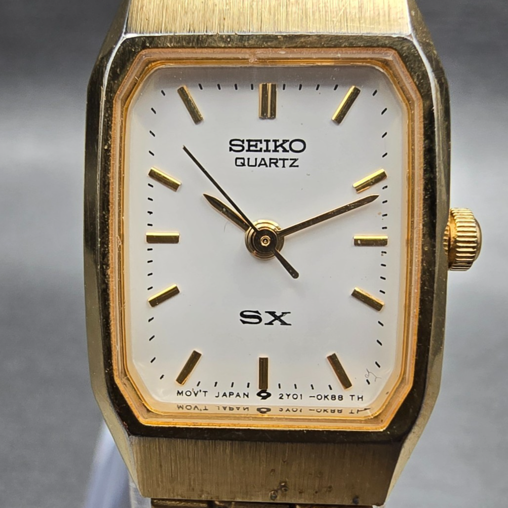 Seiko SX Tank Watch Women 17mm White Dial Gold Rectangle 2Y01-5D20 New Battery1