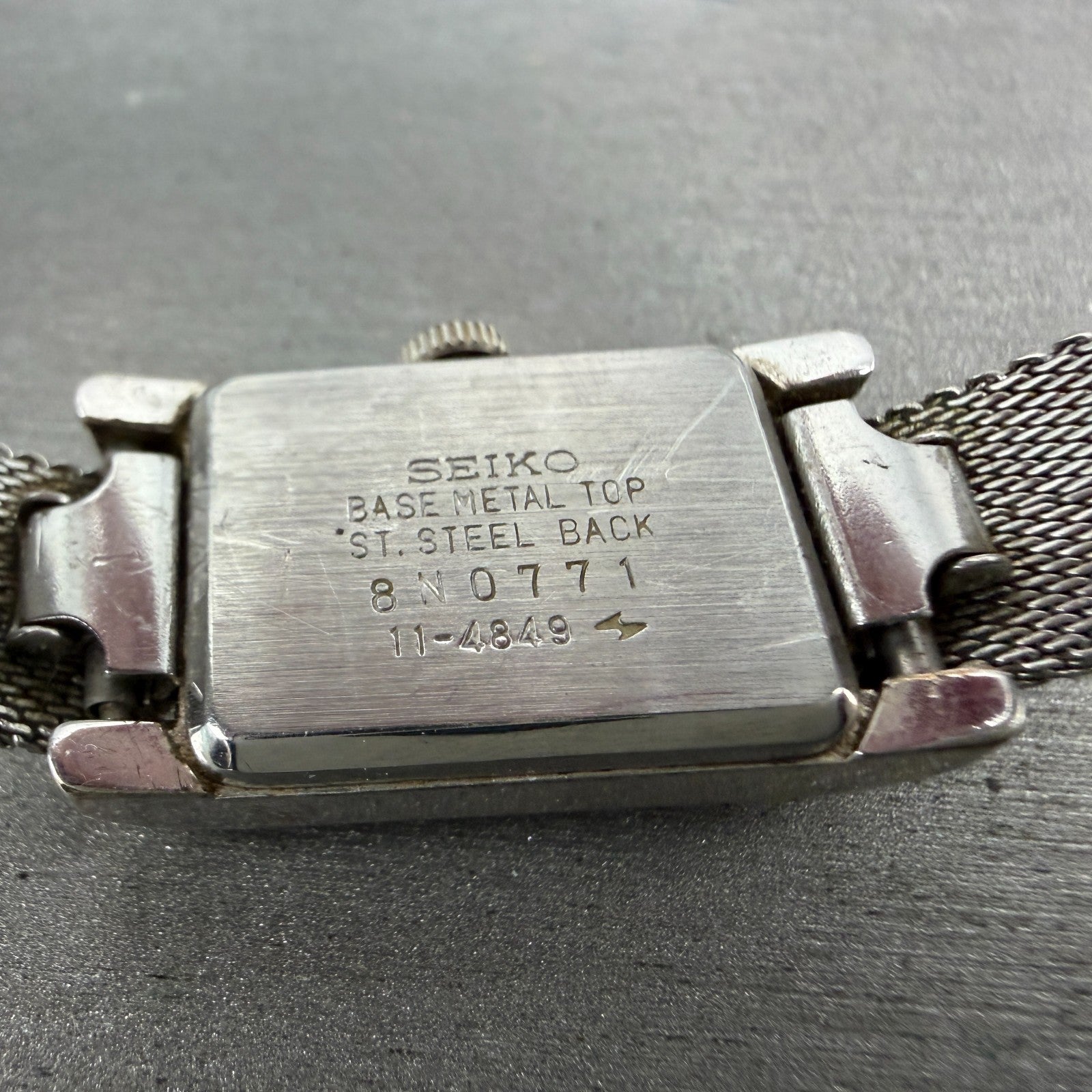 Seiko Tank Watch Women 15mm Brown Dial Silver Tone Rectangle Manual 11-4849 Runs9