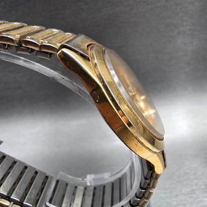 Seiko Pulsar Watch Men 36mm Gold Dial Gold Daydate Round V533-7A90 New Batt VTG3