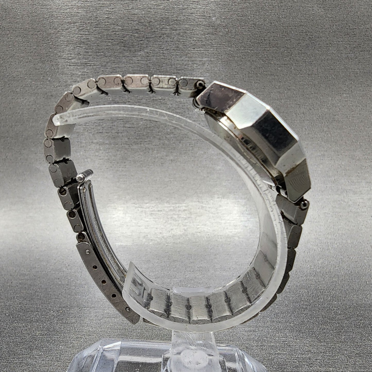 Bulova Digital Watch Women 25mm LCD Blue Dial Silver Tone Octagon New Battery N78