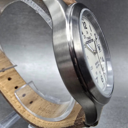 Timex Expedition Watch Men 37mm Cream Dial Gray Date T49870 Round New Battery gr3