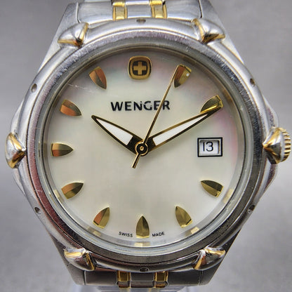 Wenger Watch Women 28mm MOP Dial Two Tone Date Round 70236 New Battery1