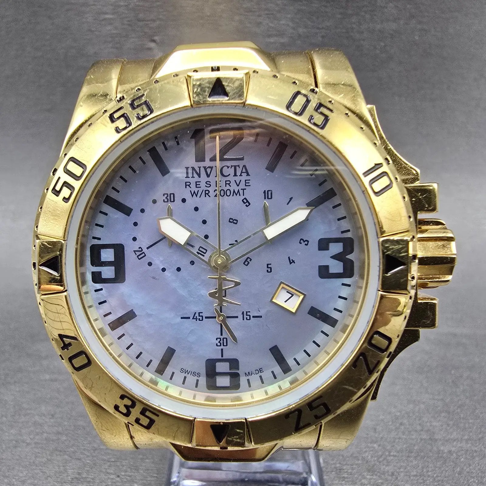 Invicta Reserve Chronograph Watch Men 50mm MOP Dial Gold Tone 6257 New Battery0
