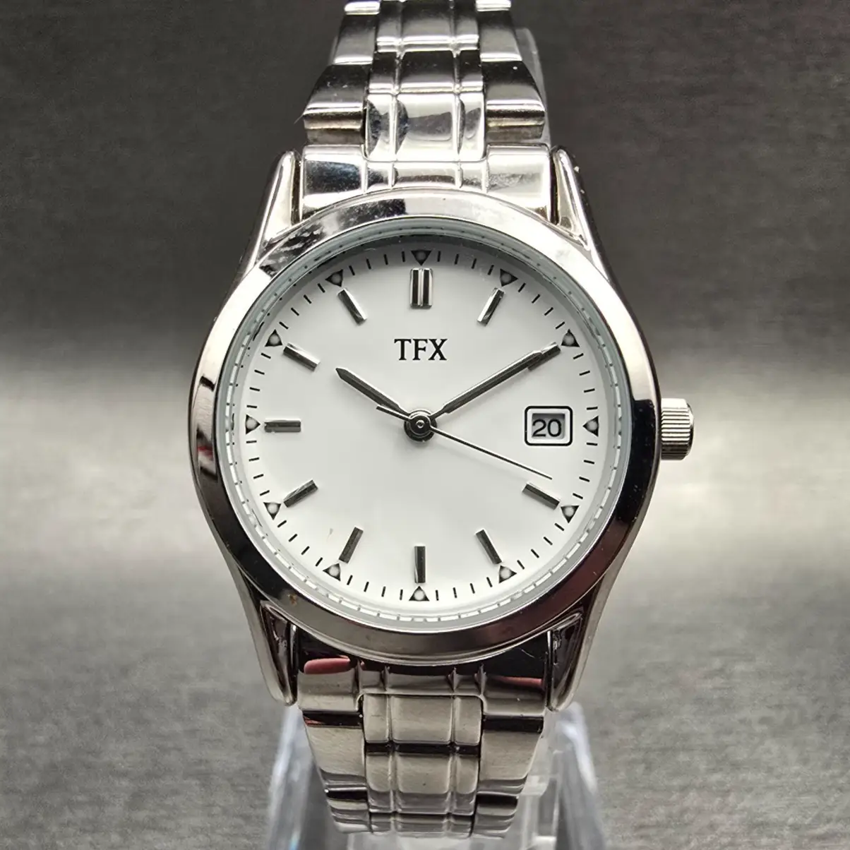 Bulova TFX Watch Women 26mm White Dial Silver Tone Date Round 36M100 New Battery0