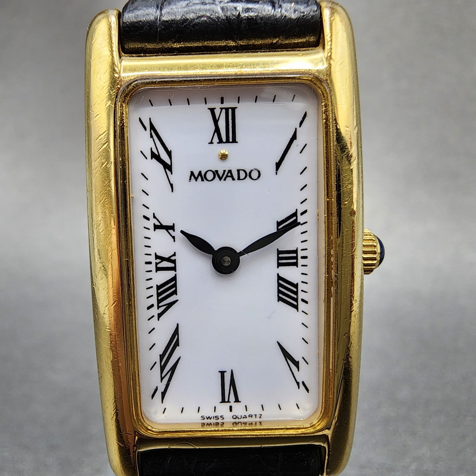 Movado Tank Watch Women 20mm White Dial Gold Tone Rectangle 87.A1.455 New BattB11