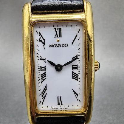 Movado Tank Watch Women 20mm White Dial Gold Tone Rectangle 87.A1.455 New BattB11