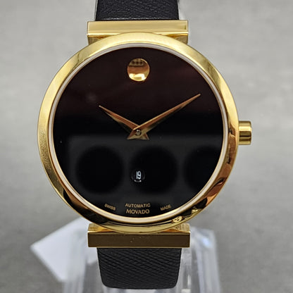 Movado Museum Classic Automatic Watch Women 32mm Black Dial Gold Tone Date Runs1