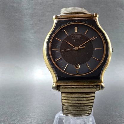 Seiko Watch Men 32mm Black Dial Gold Date 2A23 Movement 0149 VTG JPPARTS6
