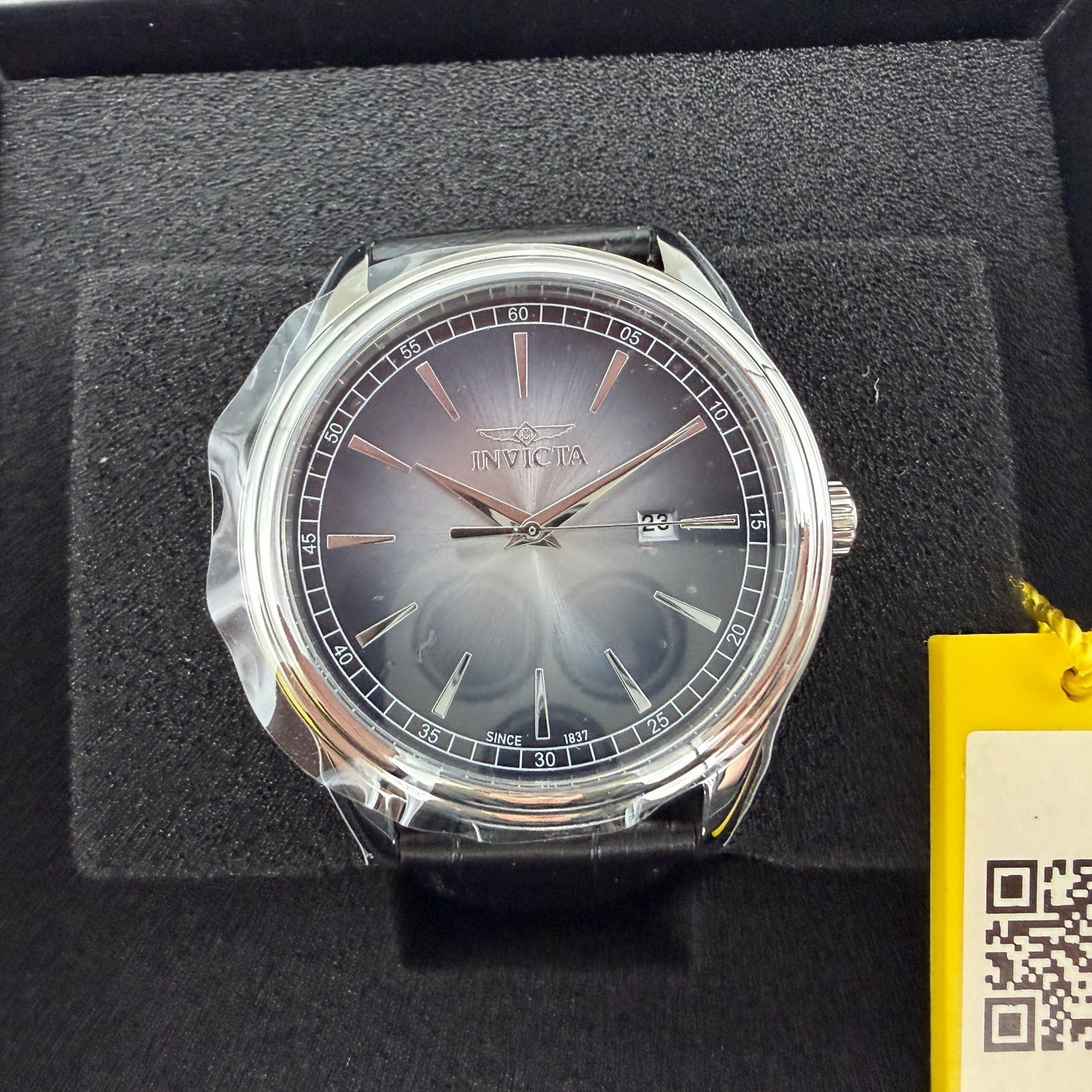 Invicta Celestial Watch Men 43mm Black Dial Silver Date Round Leather 478160